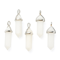 White Jade Natural White Jade Pendants, with Platinum Tone Brass Findings, Bullet, 39.5x12x11.5mm, Hole: 4.5x2.8mm