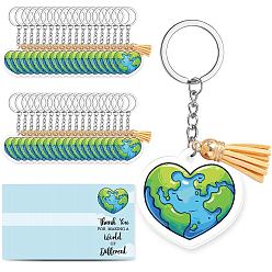 Сердце Сделай сам наборы для ключей, включая акриловые подвески, брелок кольца, подвесные украшения с кисточками и картонные карточки для демонстрации украшений, сердце, 84x47 мм, 36 шт / комплект