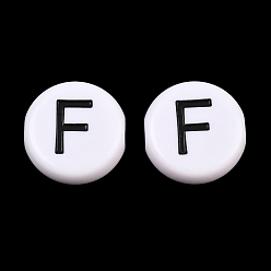 Letter F Непрозрачный акрил европейского бисера, бусины с большим отверстием, плоский круглый и буквенный, с эмалью, Буква F, 25x10 мм, отверстие : 6 мм, Около 95 шт / 500 г