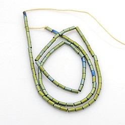 Зеленое Покрытие Гальванизировать обмороженные немагнитных синтетический гематит бисер пряди, колонка, зеленый покрытием, 4x2 мм, отверстие : 0.8~0.9 мм, около 98 шт / нитка, 15.75'' (40 см)