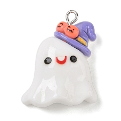 Ghost Подвески из смолы на тему Хэллоуина, с платиново-железными петлями, призрак, 31x24.5x10 мм, отверстие : 2.5 мм