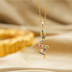 Разноцветный Женские ожерелья с подвеской в виде змеи из нержавеющей стали с кубическим цирконием, украшения для вечеринок и повседневной носки, золотые, красочный, 18.11 дюйм (46 см)