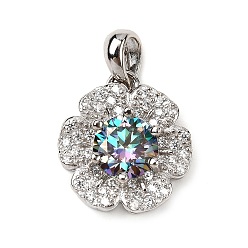 Танзанит AB 925 подвески-цветы из стерлингового серебра с муассанитом и стразами, Реальная платина, родий, танзанит ab, 15x13.5x5.5 мм, отверстие : 3.5x4.5 мм