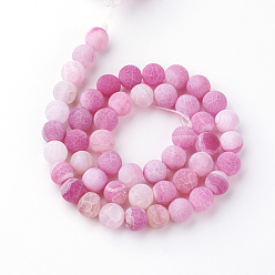 Hot Pink Natural Fire Crackle Agate Bead Strands, Frosted, Dyed, Round, Hot Pink, 6mm, Hole: 1.5mm, about 63pcs/strand, 15.7 inch