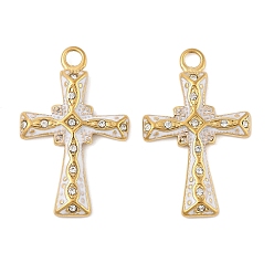 Настоящее золото 18K 304 нержавеющей стальной эмали подвески, со стразами, крест прелести, вакуумное покрытие pvd, реальный 18 k позолоченный, 32x20x3 мм, отверстие : 3 мм