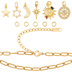 Chapado en Oro Real 18K Kits para hacer pulseras con dijes con temática de cielo estrellado, Incluye alicates de joyería de acero al carbono., Pulseras de cadena de acero inoxidable, 304 argollas de acero inoxidable, Colgantes de latón, real 18 k chapado en oro, 11.5~18.5x8~15x1~3 mm