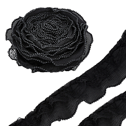 Черный Шифоновая ткань, кружевная лента с морщинами, двухслойная кружевная отделка, аксессуары для одежды, чёрные, 2-1/8 дюйм (55 мм), около 10.00 ярдов (9.14 м) / комплект