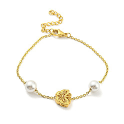 Бабочка Браслет из настоящей позолоченной латуни и пластика с бусинами из искусственного жемчуга, с ионным покрытием(ip) 18 цепи из нержавеющей стали, долговечный, бабочка, 304 дюйм (7-1/4 см)
