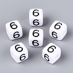 Number Непрозрачные акриловые европейские большие бусины, куб с числа 6, с эмалью, число, 9.5~10x9.5~10x9.5~10 мм, отверстие : 4 мм