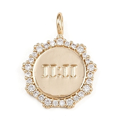 Золотой Латунные подвески, плоский круглый с цифрами 11:11 подвески, со стразами и соединительным кольцом, золотые, 20x15x1.5 мм, отверстие : 2.6 мм