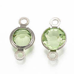 Зеленый газон 304 соединительные звенья нержавеющие, со стеклом, плоско-круглые, цвет нержавеющей стали, зеленый газон, 15x8.5x4 мм, отверстие : 1.5 мм