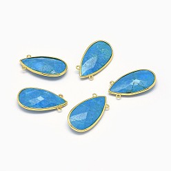 Synthetic Turquoise Synthetic Turquoise Pendants, with Long-Lasting Plated Brass Findings, Faceted, teardrop, Golden, 32x17x7mm, Hole: 1.4mm