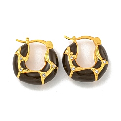 Кокосово-Коричневый Серьга-кольцо из латуни с микропаве, покрытие стойки, прозрачный кубический цирконий, с облачной эмалью, без кадмия и без свинца, долговечный, реальный 18 k позолоченный, кокосового коричневый, 19x6 мм