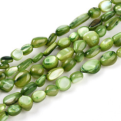 Желто-Зеленый Натуральный белый стеклянные бусы нити, окрашенные, самородки, желто-зеленый, 5~17x4~17x2~7 мм, отверстие : 0.6 мм, около 41~54 шт / нитка, 14.57~16.14 дюйм (37~41 см)