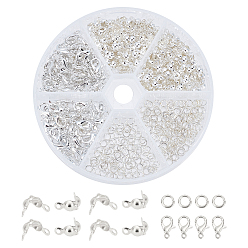 Серебро 200шт. латунные наконечники для бусин, 100 застежки-клешни из цинкового сплава, и 200 железные открытые прыжковые кольца, серебряные, 12x6 мм, отверстие : 1.2 мм, 100 шт