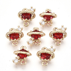 Rouge Connecteurs de liens en laiton doré, avec la glace, facette, planète, rouge, 10x9x5mm, Trou: 1.2mm