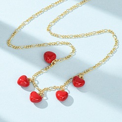 Настоящее золото 18K Подвески в виде красного сердечка из латуни с эмалью ко Дню святого Валентина для женщин., без кадмия и без свинца, долговечный, стойки покрытие, реальный 18 k позолоченный, 15.98 дюйм (40.6 см), Кулон : 10x8 мм