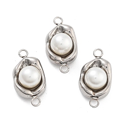 Нержавеющая Сталь Цвет 304 подвески из нержавеющей стали с жемчугом и абс-пластиком, полукруглые звенья, цвет нержавеющей стали, 16.5x8.5x7 мм, отверстие : 1.6 мм