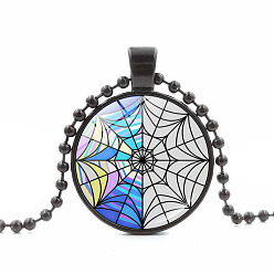 Черный Ожерелья с подвеской из цинкового сплава и стекла на Хэллоуин для женщин с разноцветной паутиной, чёрные, 23.62 дюйм (60 см)