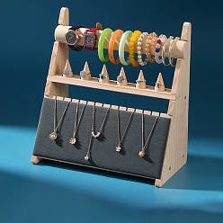 Gris Présentoir à bijoux en bois de bureau, présentoir à bijoux, de velours, pour accrocher des colliers boucles d'oreilles bracelets, grises , 30x15.5x31 cm