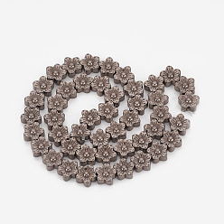 Coffee Plated Electroplate Non-magnetic Synthetic Hematite Beads Strands, Flower, Coffee Plated, 10x10x4mm, Hole: 1mm, about 45pcs/strand, 16.5 inch