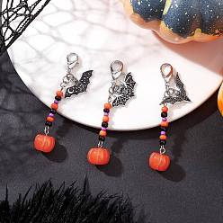 (52) Непрозрачная лаванда Подвески из стеклянных бусин ручной работы на хэллоуин, Сплав с застежками когтя омара, с эмалевой битой, разноцветные, 65~68 мм