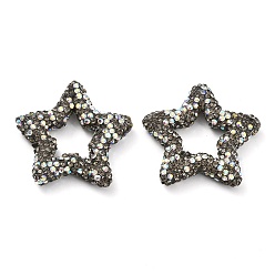 Черный Алмаз Звездообразные полимерные глиняные бусины со стразами, Фокальные бусины для изготовления бижутерии и брелоков, черный алмаз, 32.5x33.5x6.5 мм, отверстие : 1.8 мм