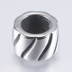 Antique Silver 304 Stainless Steel Beads, Large Hole Beads, Column, Antique Silver, 11x7.5mm, Hole: 7mm