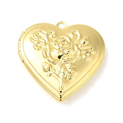 Real 18K Gold Plated Rack Plating Brass Locket Pendants, Photo Frame Charms for Necklaces, Long-Lasting Plated, Heart with Flower Charm, Real 18K Gold Plated, 29.5x28.5x7.5mm, Hole: 2.2mm, Inner Diameter: 17x21.5mm