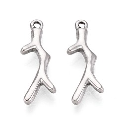 Нержавеющая Сталь Цвет 304 подвески-ветки из нержавеющей стали, не тускнеет, цвет нержавеющей стали, 20.5x8x3 мм, отверстие : 1.4~1.5 мм