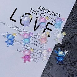 (52) Непрозрачная лаванда Светящиеся кабошоны из прозрачной смолы, кролик со звездой, с блеском порошок, светится в темноте, разноцветные, 38x33x11.5 мм