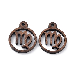 Дева Подвески из орехового дерева, вырезанные лазером, амулеты полых созвездий, неокрашенными, Дева, 24x20x2.5 мм, отверстие : 2.4 мм