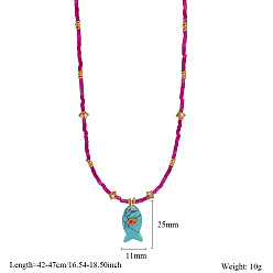Синтетическая Бирюза Ожерелья с подвеской в виде рыбы из синтетической бирюзы с микропаве из кубических цирконий, 304 ожерелья из нержавеющей стали и стеклянных бусин, золотые, 16.54~18.50 дюйм (42~47 см)