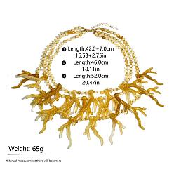 (932FM) Темно-синий аква-матовый с подкладкой Женские многослойные ожерелья-нагрудники из бусин в форме кораллов из смолы, золотые, темно-золотистые, 3 дюйм (16.54 см)