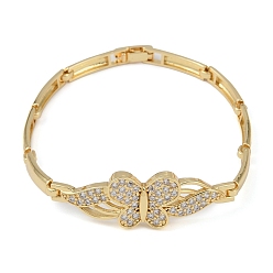 Бабочка Браслеты-цепочки из латуни с микропаве и прозрачным фианитом, долговечный, без свинца и без кадмия, реальный 18 k позолоченный, бабочка, 7-5/8 дюйм (19.5 см), 14 мм