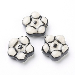 Black Handmade Porcelain Flower Beads, Black, 17x17x7.5mm, Hole: 2mm, about 20pcs/strand, 12.60 inch(32cm)