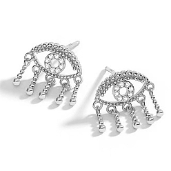 Platinum Rhodium Plated 925 Sterling Silver Micro Pave Cubic Zirconia Stud Earrings, Horse Eye, with 925 Stamp, Platinum, 13x12mm
