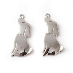 Платина Латунные подвески для щенков, стойки покрытие, собака прелести, платина, 24x11x1.8 мм, отверстие : 1 мм