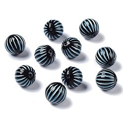 Black Opaque Acrylic Beads, Metal Enlaced, Round with Stripe, Black, 12mm, Hole: 1.6mm, about 490pcs/500g