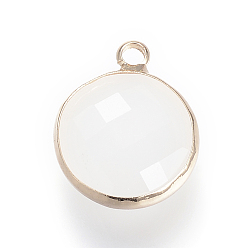 Белый Дым Стеклянные подвески, с латунной фурнитурой , граненые, плоско-круглые, серый, 9.5x6.5x2.5 мм, отверстие : 2 мм