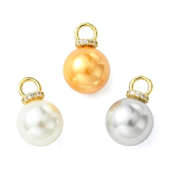 (52) Непрозрачная лаванда 3шт. 3 цвета подвесок из окрашенного жемчуга из ракушек, круглые подвески с латунными микропаве из прозрачных кубических цирконий в качестве застежек, золотые, разноцветные, 19.5x12.5 мм, отверстие : 4 мм, 1 шт / цвет