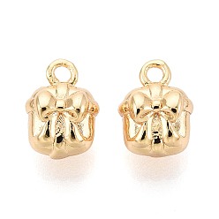 Настоящее золото 18K Латунные подвески, бантик с подвесками в виде коробочек, реальный 18 k позолоченный, 9.5x7x6 мм, отверстие : 1.2 мм