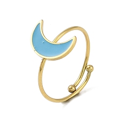 Настоящее золото 18K Ионное покрытие (ip) луна 304 эмалированное кольцо из нержавеющей стали, без никеля , 316 открытая манжета из хирургической нержавеющей стали для женщин, реальный 18 k позолоченный, регулируемый