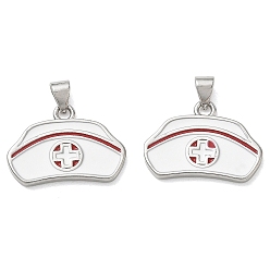 Platinum Brass Pendants, Nurse Hat Charms, with Enamel, Cadmium Free & Lead Free, Rack Plating, Long-Lasting Plated, Platinum, 15x21x2mm, Hole: 3.5x5mm