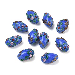 Blau Manuell Murano Glas Perlen, Reis Wit Blume, Blau, 23x12~13 mm, Bohrung: 1.6 mm