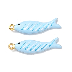 Светло-Голубой 304 нержавеющей стальной эмали подвески, рыбы прелести, ионное покрытие (ip), реальный 18 k позолоченный, Небесно-голубой, 44.5x12x6 мм, отверстие : 2 мм