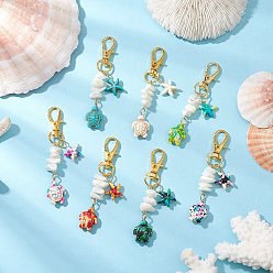 (52) Непрозрачная лаванда 7 шт. подвеска в виде ракушки с кристаллами из синтетической бирюзы и натурального белого перламутра в виде морской звезды и морской черепахи, с сплава шарнирного когтя омара застежками, разноцветные, 74~76 мм