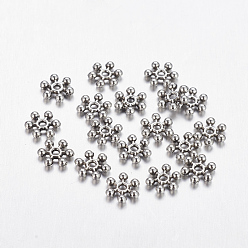 Antique Silver Zinc Alloy Beads Spacers, with One Hole, Snowflake, Cadmium Free & Nickel Free & Lead Free, Antique Silver, 8.5x2.5mm, Hole: 1.5mm