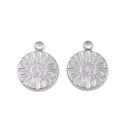 Нержавеющая Сталь Цвет 304 подвески из нержавеющей стали, плоский круглый с солнечным шармом, цвет нержавеющей стали, 15x12x1.5 мм, отверстие : 1.8 мм