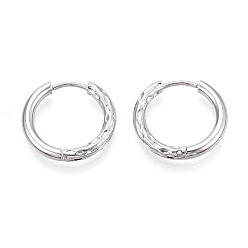 Нержавеющая Сталь Цвет Серьги из 304 нержавеющей стали, текстурированное кольцо, цвет нержавеющей стали, 18x19x2.5 мм